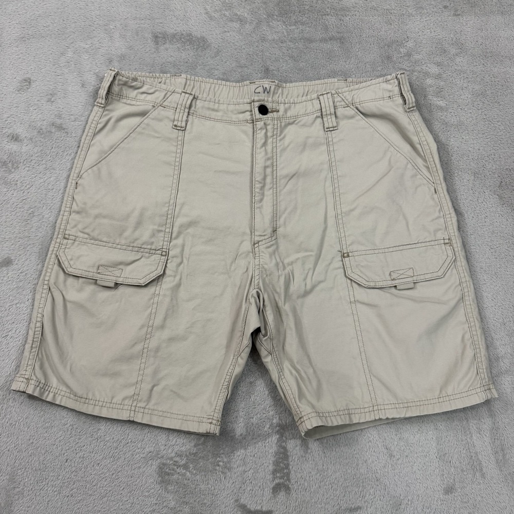 Wrangler Cargo Shorts Mens 38 Khaki Tan Canvas Stretch Elastic Waist 8.5 Inseam